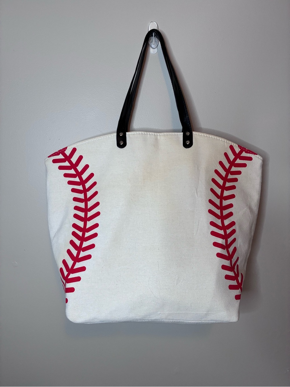 ⚾ Baseball Stitch Canvas Tote Bag – Large Red & White Sports Shoulder Bag